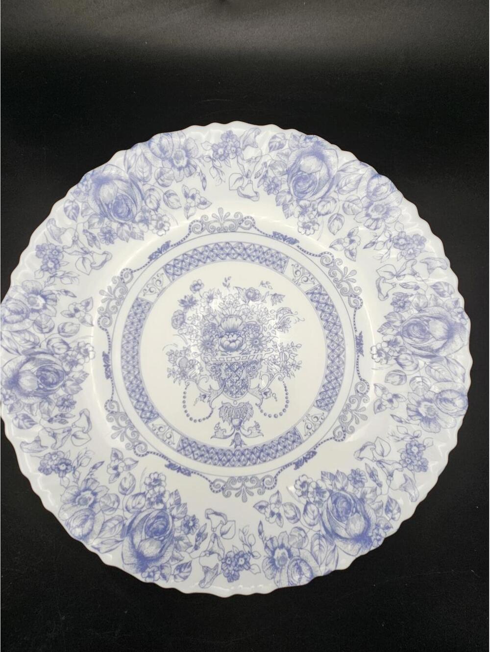 6 Arcopal France Honorine Dinner Plates 10.75" Blue Floral French Country Glass